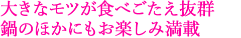 大きなモツが食べごたえ抜群 鍋のほかにもお楽しみ満載